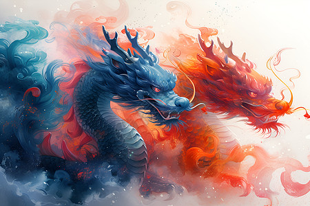 中国龙的水彩艺术背景图片