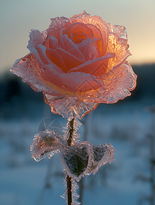 凛冽寒冬中冰雕玫瑰图片