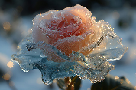 冰凌中的花朵之美背景图片