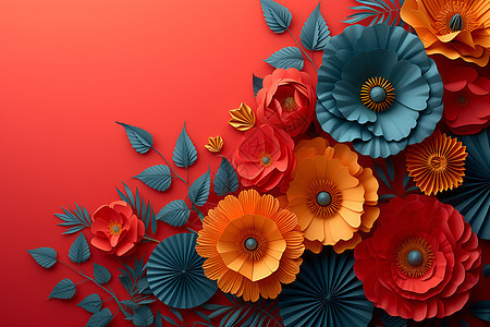 红色背景中的花朵装饰品图片