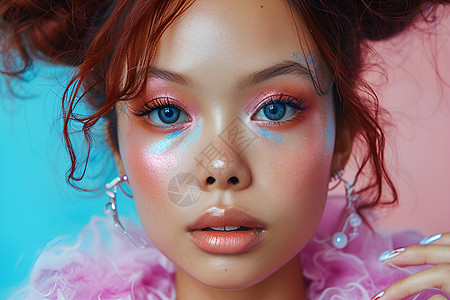 女性彩妆蓝粉少女的肖像背景