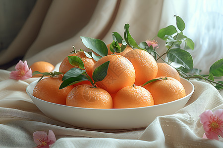 白色桌布上的橙子图片