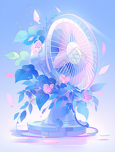 花叶环绕的电风扇背景图片