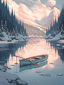 冬日湖面上的孤独航行图片