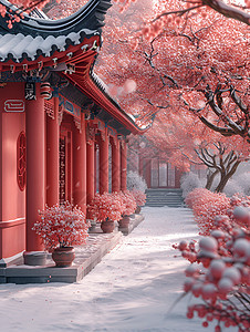 冬日红墙建筑图片
