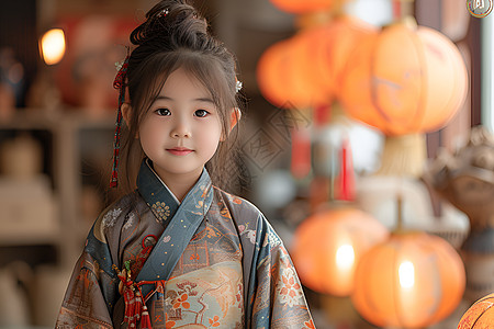 新春穿着汉服的小女孩背景图片