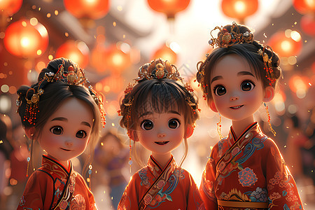 春节街上的小女孩图片