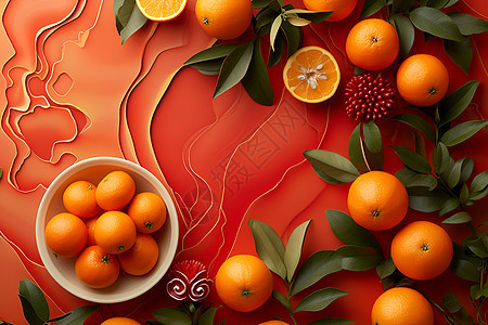 新年桌上的橙子图片