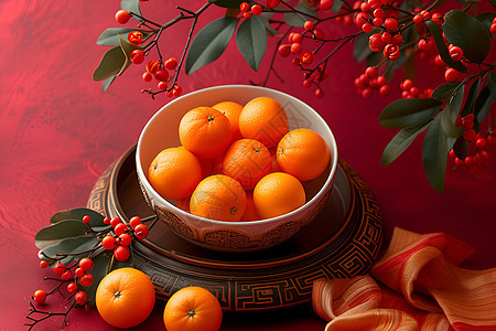新年桌子上的橙子图片