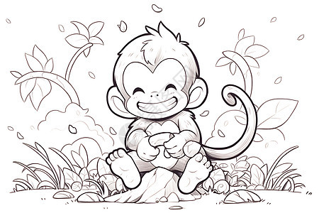 草地上的快乐猴子背景图片