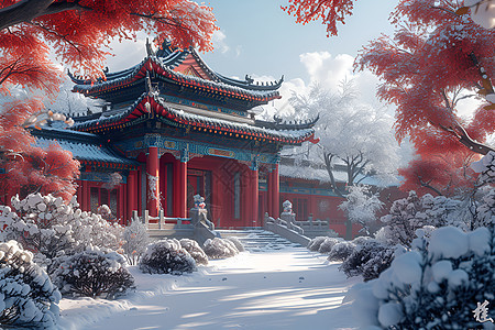 冬日梅花宫殿图片