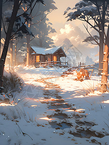冬日小屋雪景如画图片