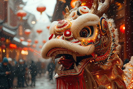 中国传统新年舞狮图片