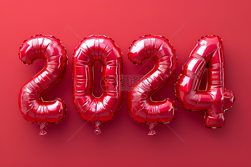 红色气球组成的数字2024图片