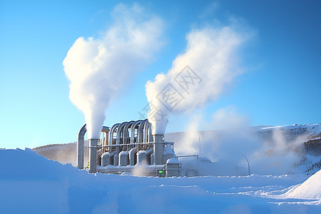 冬天的地热发电厂背景图片
