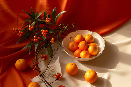 中国年传统的装饰和橘子图片