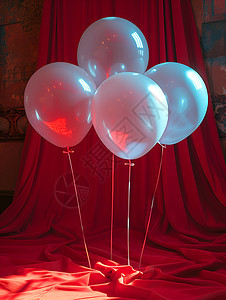 红色幕布前的气球背景图片