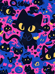 黑色小猫在彩色背景上图片