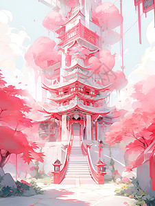 粉色的中式建筑背景图片