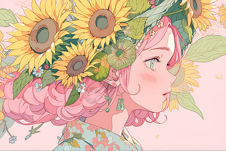 太阳花和女孩背景图片