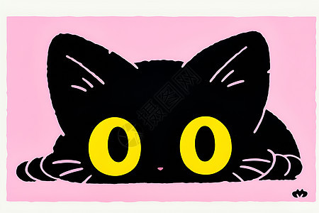 粉色背景上的黑猫背景图片