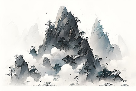 雪山全景图山行云之舞插画