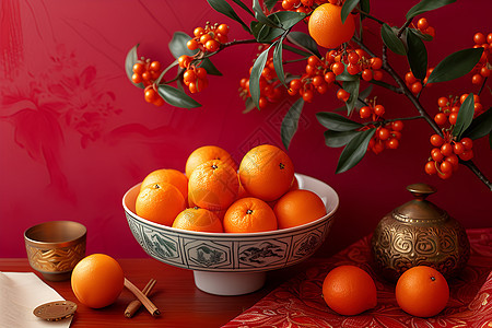 装满橙子的碗图片