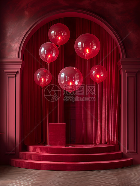 舞台上红色气球图片