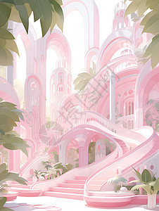 粉色的卡通建筑插画图片