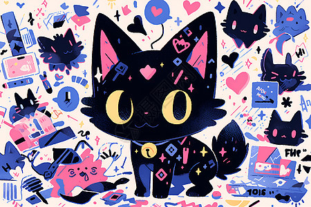 画作的黑色小猫咪图片
