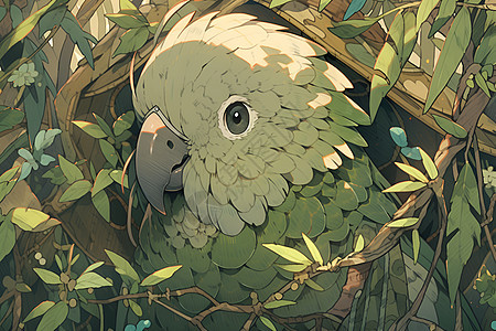 丛林中的鹦鹉插画背景图片
