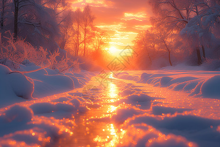 日落时户外的雪地背景图片