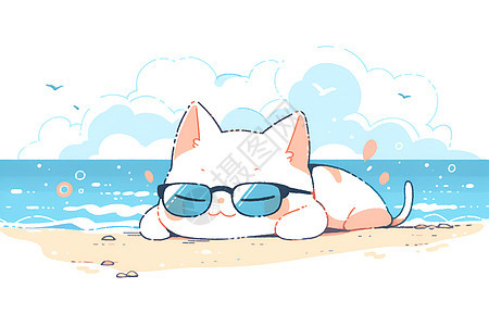 沙滩上休息的猫咪图片