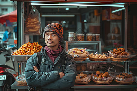 摊前男子图片