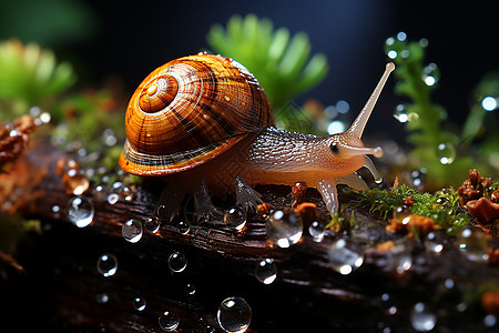 露珠上的蜗牛图片