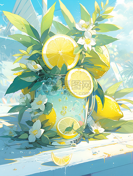 太阳下的柠檬花束图片