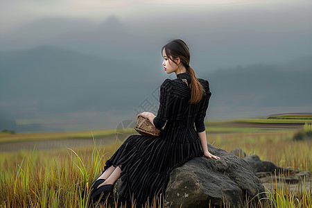 穿黑裙子的女人背景图片