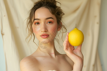少女拿着水果的模特背景