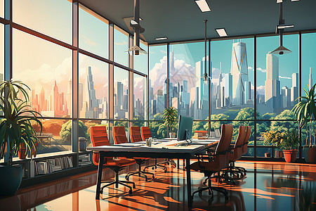 现代都市背景下的商务会议室图片