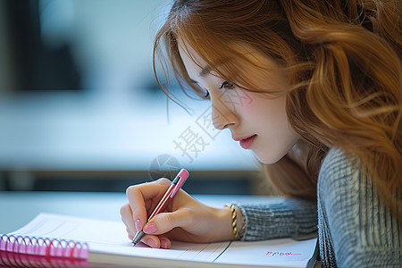 女大学生在课堂上学习图片