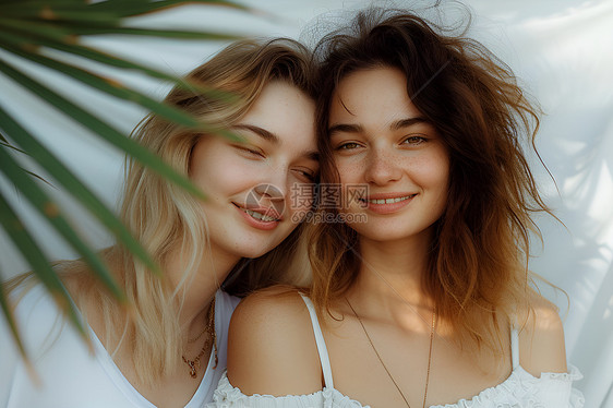 两位快乐的女孩图片