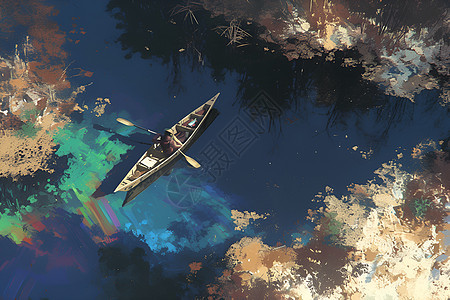 静谧湖泊中的皮划艇图片