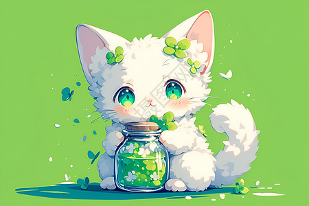 白猫与瓶子图片