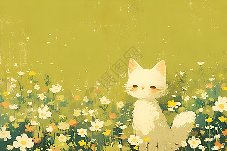 白猫与花海图片