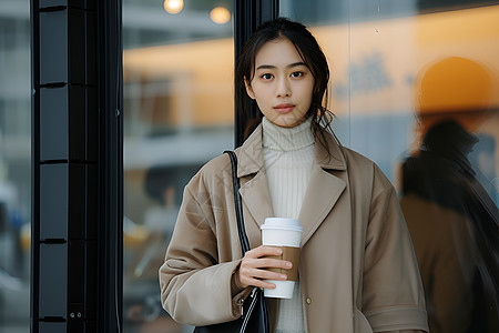 街头模特现代都市女性背景