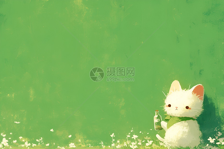 绿色墙壁前的猫咪图片