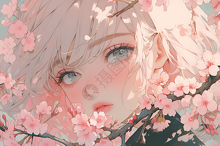 梦幻少女在樱花树下图片