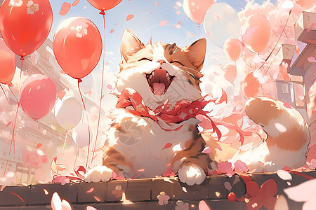 幸福猫与红气球图片