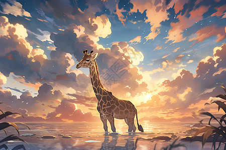 水中长颈鹿背景图片