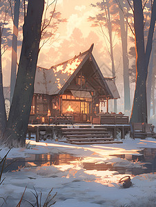 冬季木屋背景图片